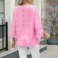 thumbnail image 4 of Royisotas Casual Plus Size Tops for Women Pink Fall 3/4 Sleeve Solid Color Women Blouses Plus Size V-Neck Hollow Flare Sleeve Loose Fit Tshirt, 4 of 8