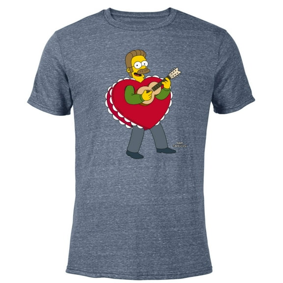 The Simpsons Ned Flanders Singing Heart - Short Sleeve Blended T-Shirt for Adults – Customized-Navy Heather