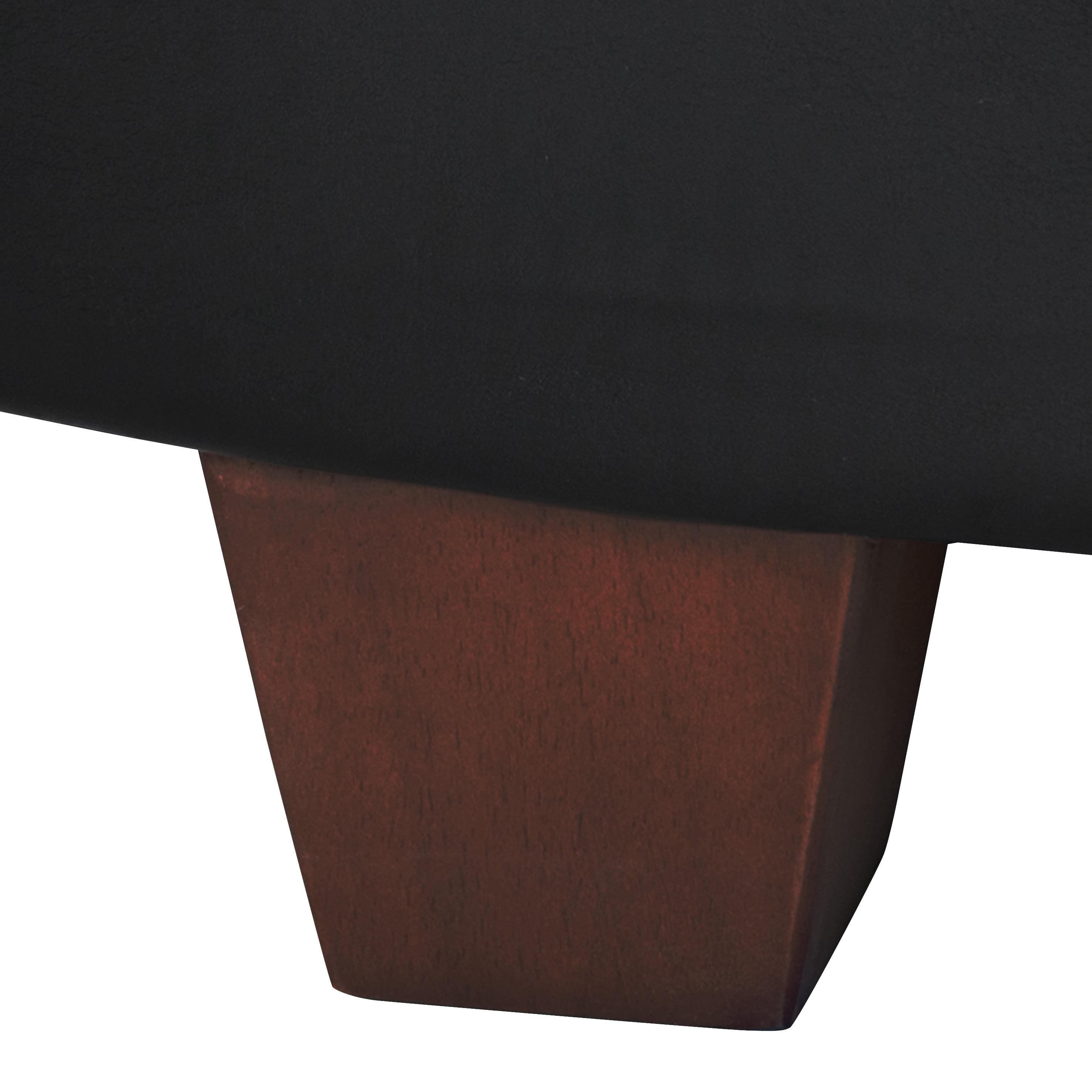 Leatherette Single Button Tufted Round Ottoman with Wooden Feet Large Black and Brown - Saltoro Sherpi