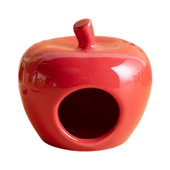 SLYNSHome Hamster Hideout Ceramic,Red Apple Shape Hamster House and Habitats Cool Bed Ideal for All Season Dwarf Hamster Golden Bear
