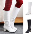 thumbnail image 6 of Oyedens Knee High Boots for Women Slouch Leather Block High Heel Zipper Mid Calf Dress Boots White, 6 of 8