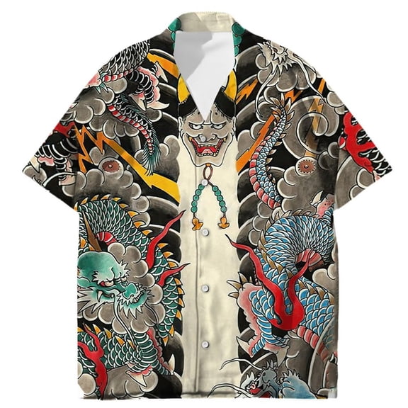 Vjnyvs Mens Hawaiian Shirt 3D Printed Graphic Button Down Short Sleeve