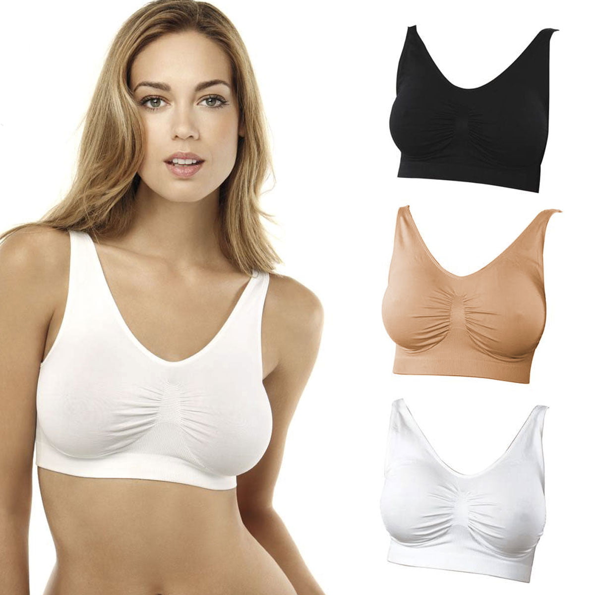 Comfortisse Bras - 3 Pack - White- Black- Nude - Small