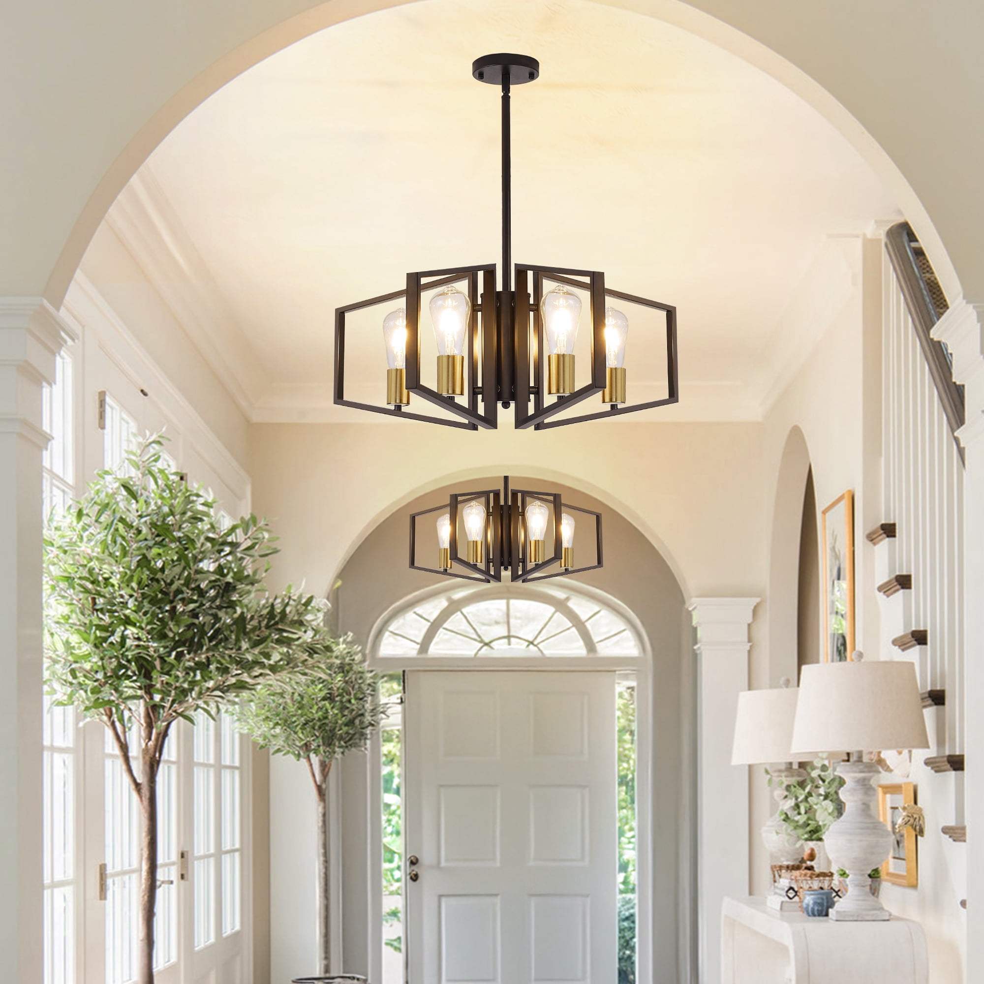 4-Light Dinging Room Lighting Farmhouse Chandelier for Dining Room Kitchen Island Bedroom,Black Gold