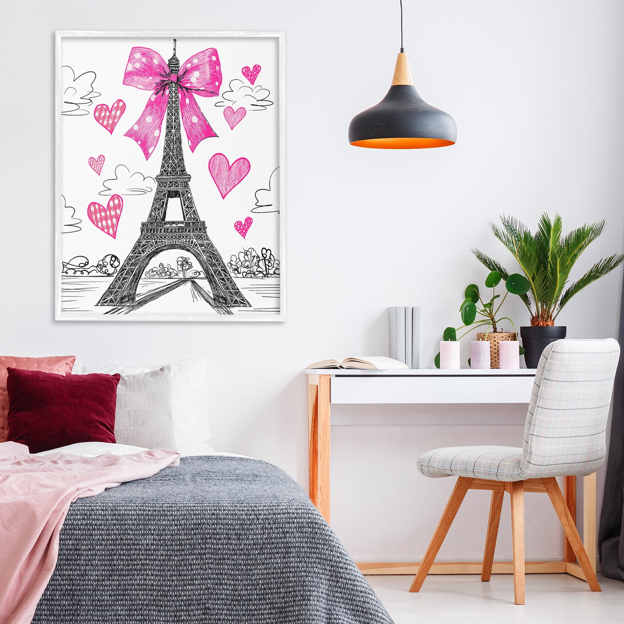 Stupell Industries Heart Patterned Eiffel Tower White Framed Giclee Art, design by Jess Stempel