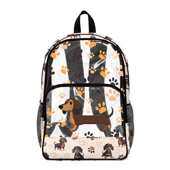 SEANATIVE Clear Backpacks for Boys Girls Large Capacity Kids Stylish Transparent Bookbag Clear Bags Teens PVC School Backpack School Supplies, Dachshund Dog Paw Beige