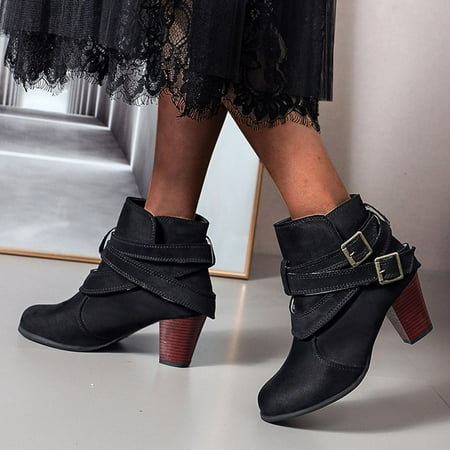 

NEGJ Shoes Thick Scrub Heel Ankle Women s Buckle High Fashion Boots Student Belt Women s Boots