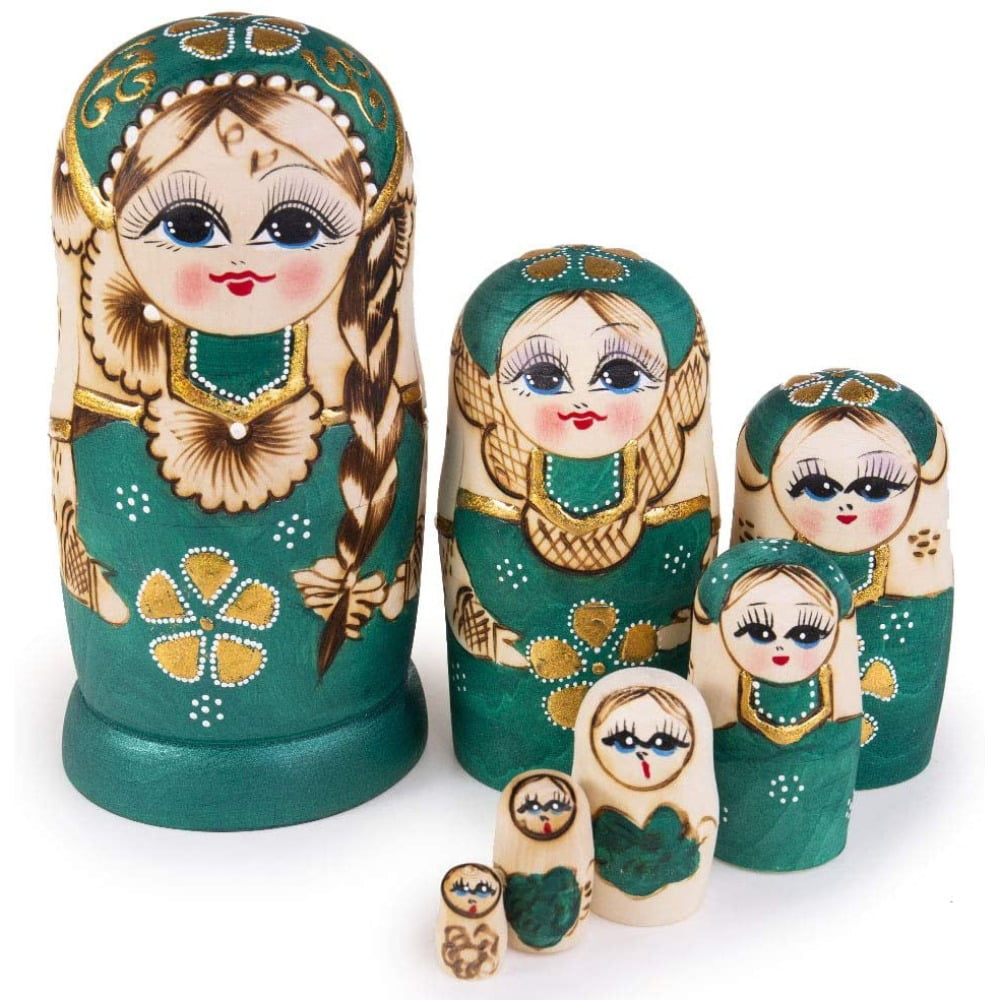 Russian Nesting Dolls Matryoshka Wooden Stacking Nested Set 7 Pcs