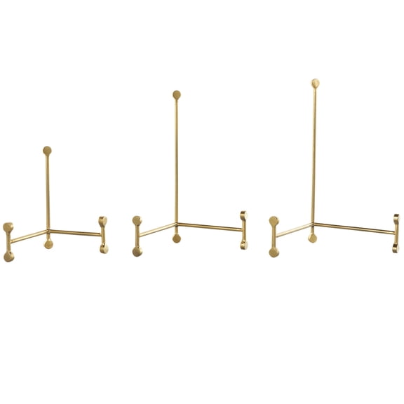 DecMode 12", 11", 7"H Gold Metal Tabletop Fixed Easel with Ball Accents, 3-Pieces
