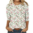 thumbnail image 2 of Nrmvnmi Womens 3/4 Length Sleeve Cotton Tops Casual Floral Print Round Neck Summer Tops Loose Fit Elastic and Lightweight Blouse For Women, 2 of 5