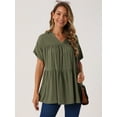 thumbnail image 3 of DARING DIVA Women's Babydoll Casual V Neck Short Sleeve Peplum Blouse S Army Green, 3 of 6