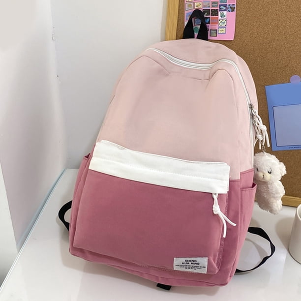 mochila escolar Bolso de lona para niñas Campus Casual Bag Color Clash para adolescentes estudiantes (rosa)
