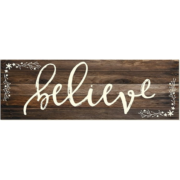 Believe Rustic Wood Wall Sign 6x18 (Brown)