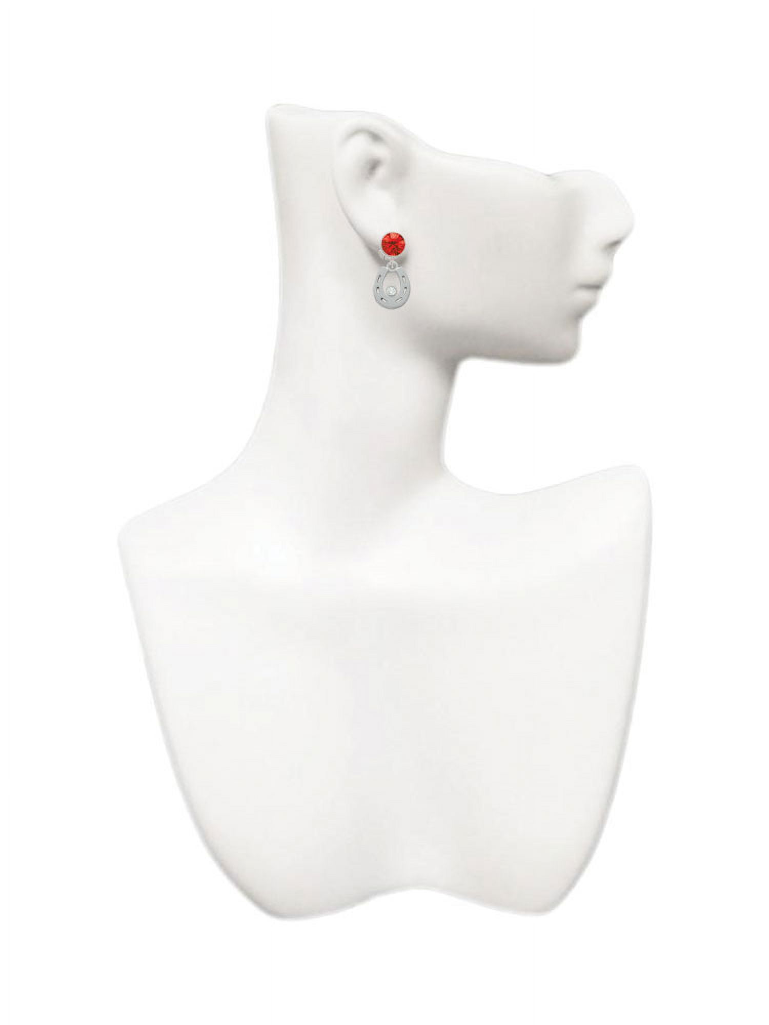 Delight Jewelry Silvertone Horseshoe with Clear Crystal Red Crystal Clip on Earrings