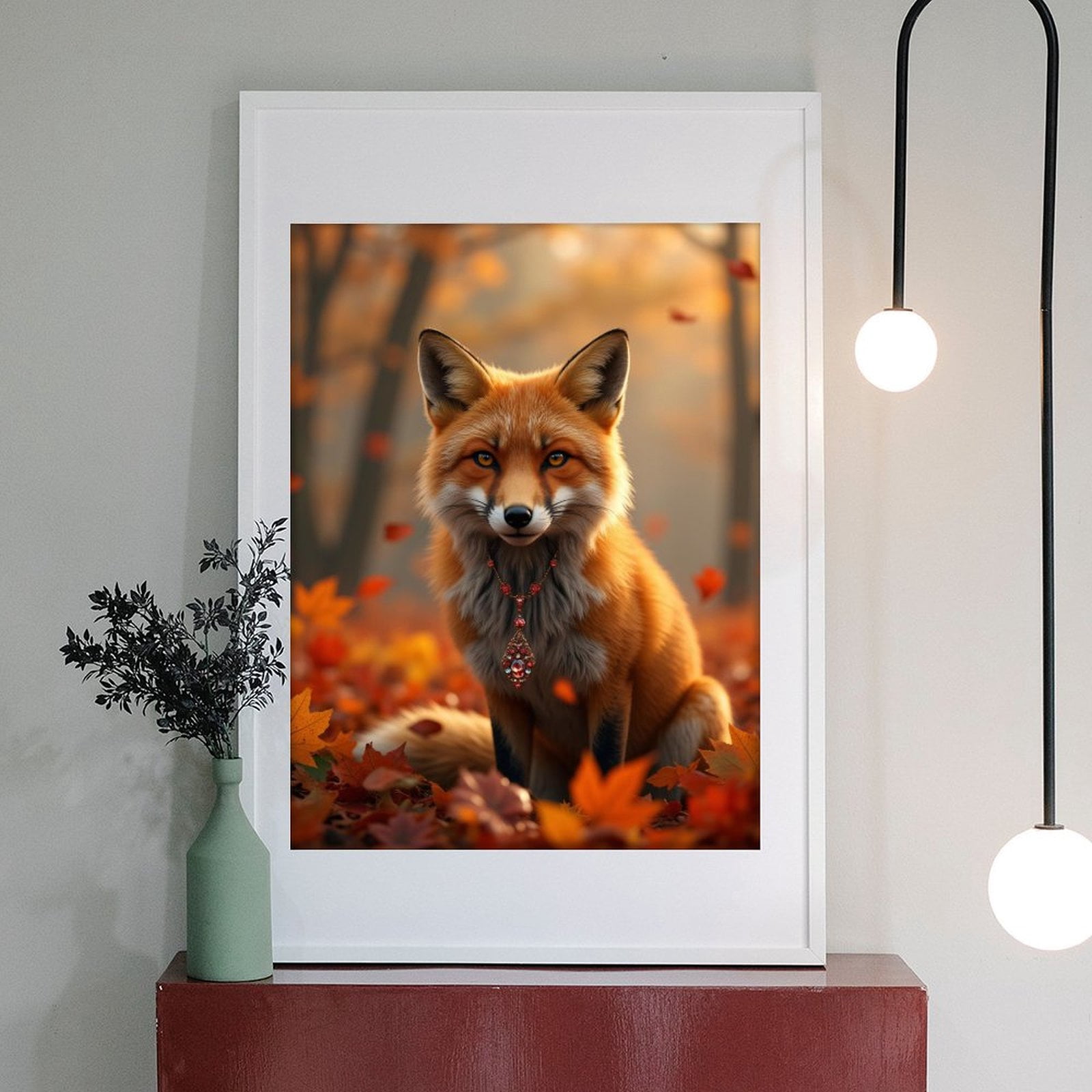 Diamond Art Kits for Adults - 5d Autumn Fox With Gem Necklace Diamond Painting for Adults, Diamond Art for Adults Beginners, Diamond Painting Kits for Adults for Home Wall Decor