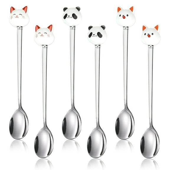 TEXIJUSO 6Pcs Coffee Spoon Set with Cute Ceramic Handles, Tableware Reusable Flatware Cutlery for Sugar