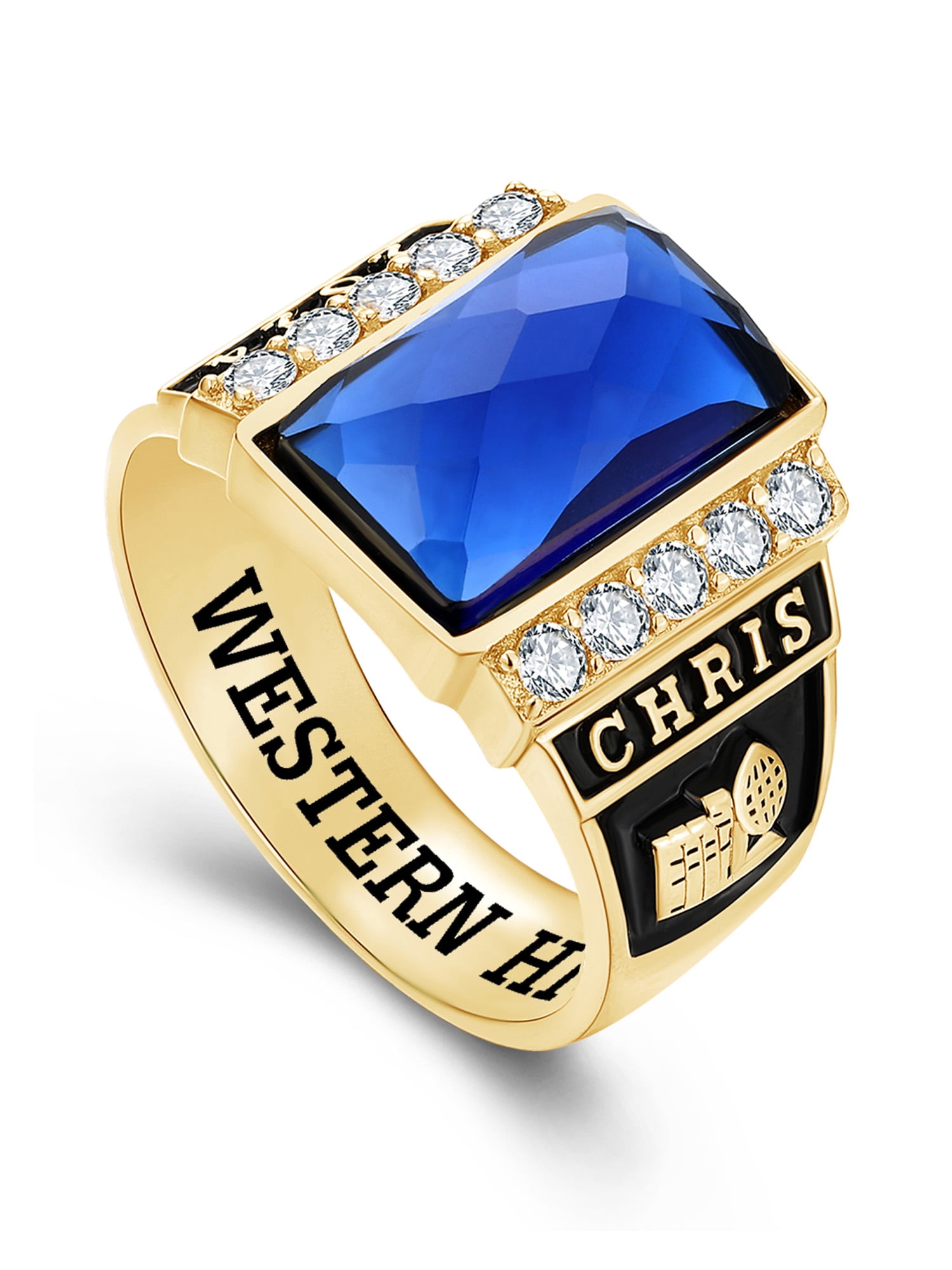 Mementos USA Custom Men's Class Rings Sterling Silver for High School College-Gold-Checkboard