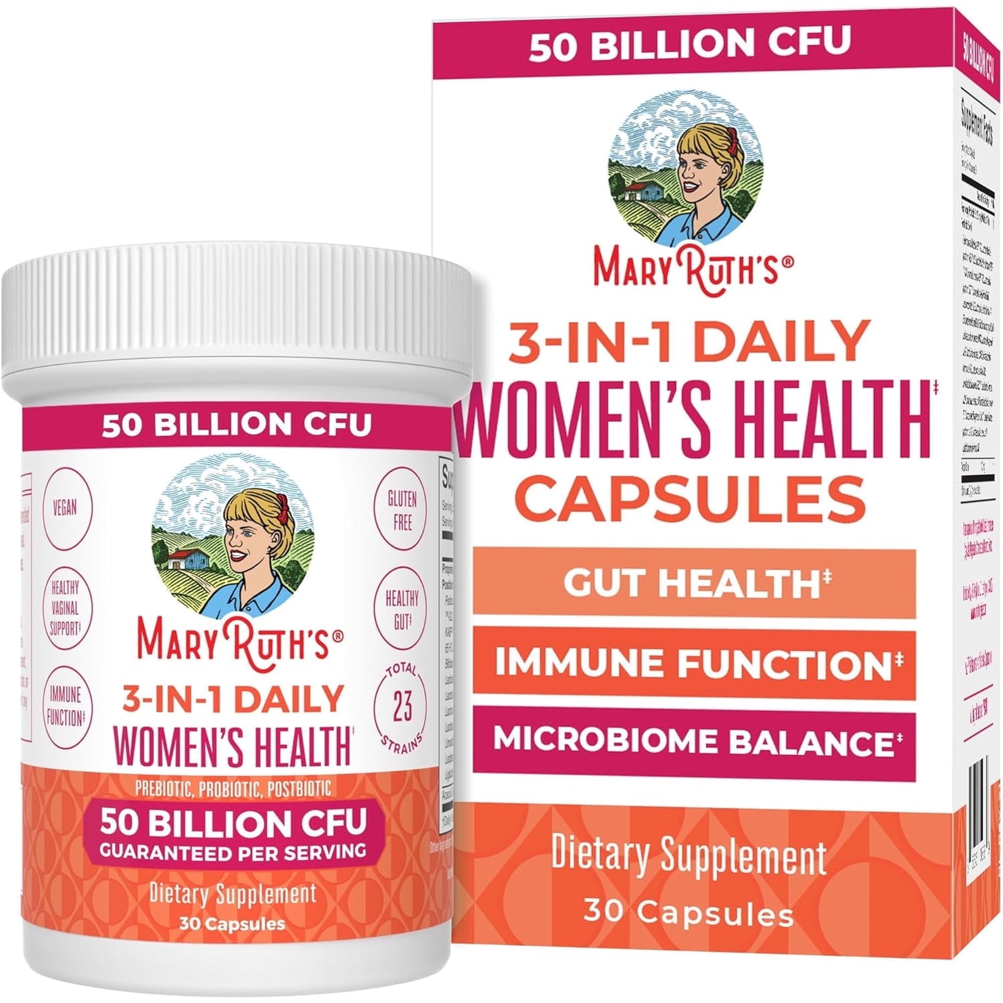 MaryRuth's 3-in-1 Daily Health Probiotic Supplement Women's Hormone Support Gut Health 50 Billion CFU Vegan 30 Count