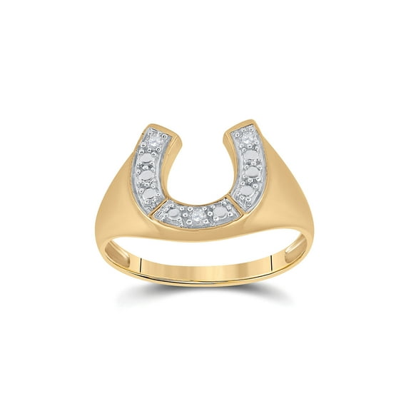 10kt Yellow Gold Mens Round Diamond Lucky Horseshoe Ring 1/20 Cttw