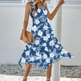 thumbnail image 3 of JTZGDY Women's Casual Summer Dress Retro Floral Printed Sleeveless Sundress Hankerchief Hem Midi Tank Dresses Loose Flowy Crewneck Beach Dress with Pockets Blue#03 M, 3 of 7