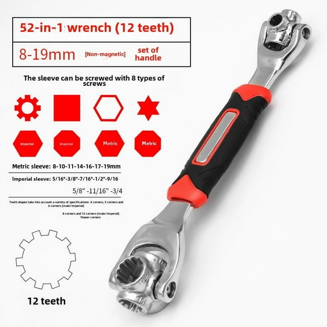 Kit de Clé à Douille Polyvalente 52-en-1 avec Fonctionnalité 8-en-1, Rotation à 360 Degrés, Portée de 8-21mm, Construction de Haute Qualité, Design Compact et Portable pour Réparations Professionnelles et DIY (Rouge-Noir)