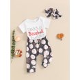 thumbnail image 2 of Suealasg Baby Boys 3Pcs Summer Outfits Short Sleeve Letter Print Romper + Baseball Print Pants + Headband Set 3 6 12 18 Months Newborn Baseball Clothes, 2 of 8