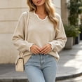 thumbnail image 2 of yillto Womens Sweater Knit V Neck Ruffled Long Sleeve Tops Soft Warm Pullover Sweaters for Fall Winter, 2 of 7
