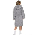 thumbnail image 5 of Women's Flannel Heart Print Hooded Bathrobe,Plush Belted Long Robe with Cozy Fleece Fabric for Autumn Winter Season, Cold Weather Comfort, Home Spa,Self-Care Moments and Sweet Cute Loungewear Grey L, 5 of 6
