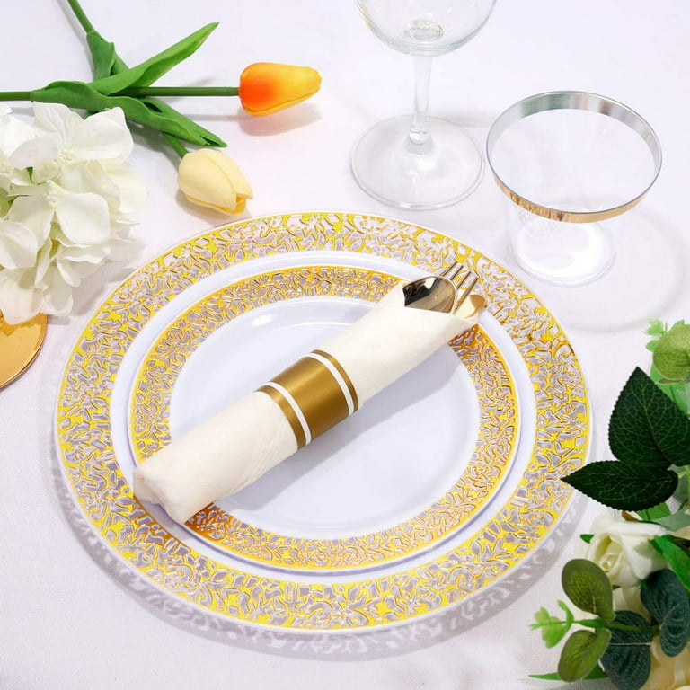 350Pcs Plastic Plates with Disposable Silverware and Cups, Include: 50  Dinner Plates, 50 Dessert Plates, 50 Cups, 50 Packed In - AliExpress