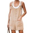 thumbnail image 1 of Paille Women Lace Up Plain Denim Bib Overalls Shorts Adjustable Strap Daily Wear Jumpsuits, 1 of 2