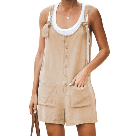 Sexy Dance Ladies Suspender Trousers Casual Pockets Jumpsuits Beach Jeans Pants Adjustable Strap Romper Khaki S