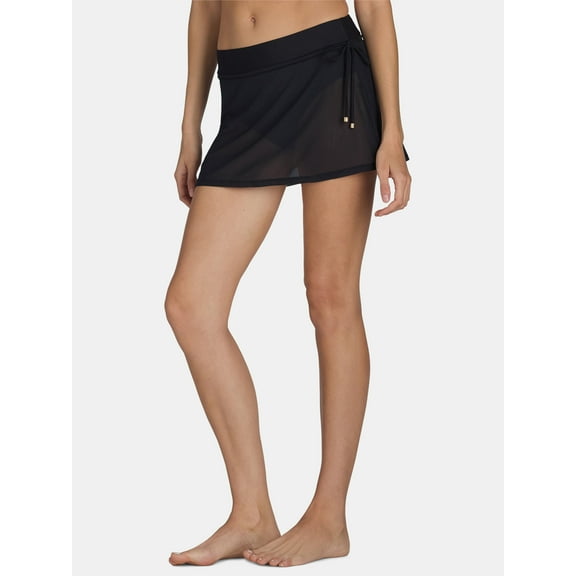 Time and Tru Women's and Women's Plus Mesh Overlay Swim Skirt, Sizes S-3X