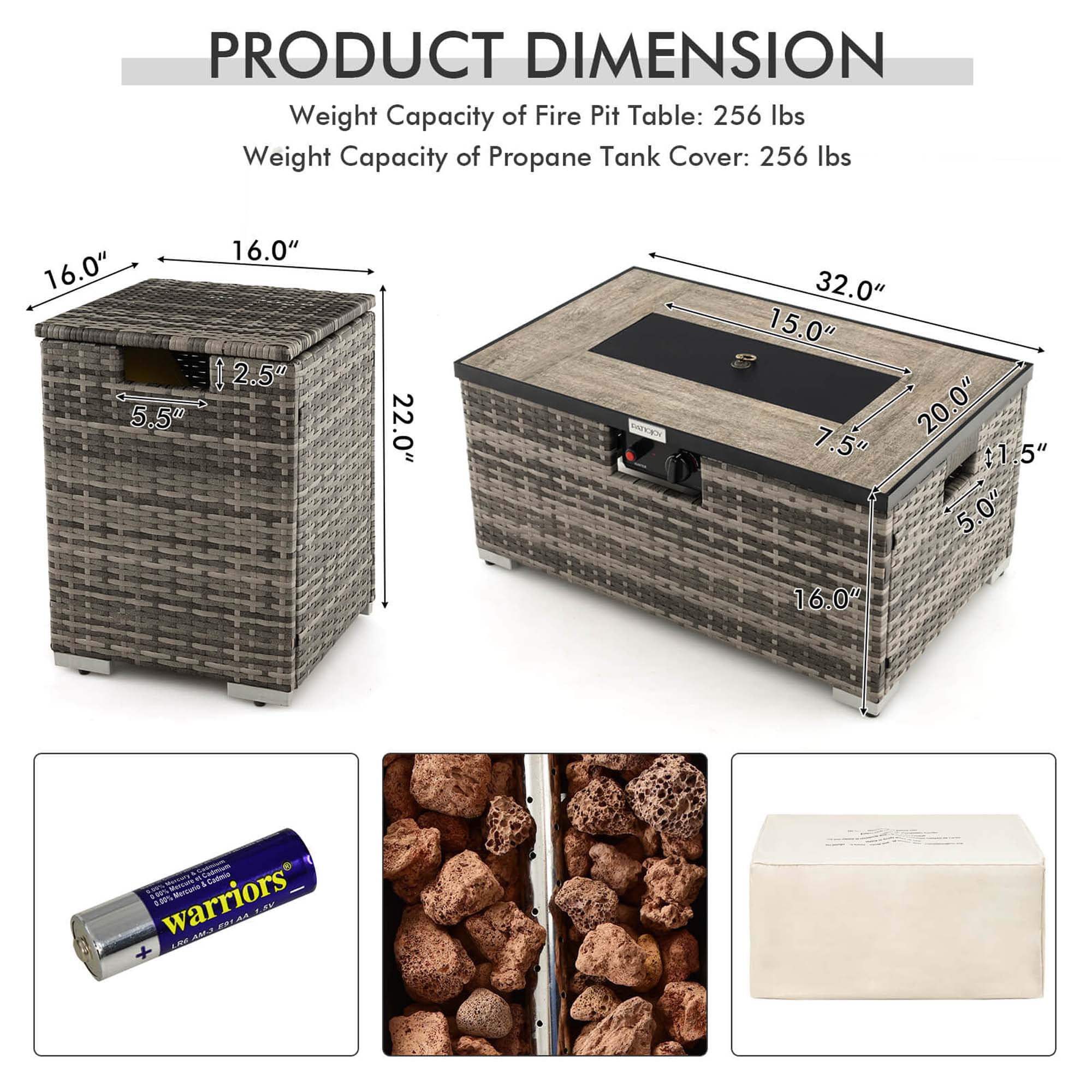 Costway 32" x 20" 40,000 BTU Propane Fire Pit Table with Tank Holder and PVC Cover