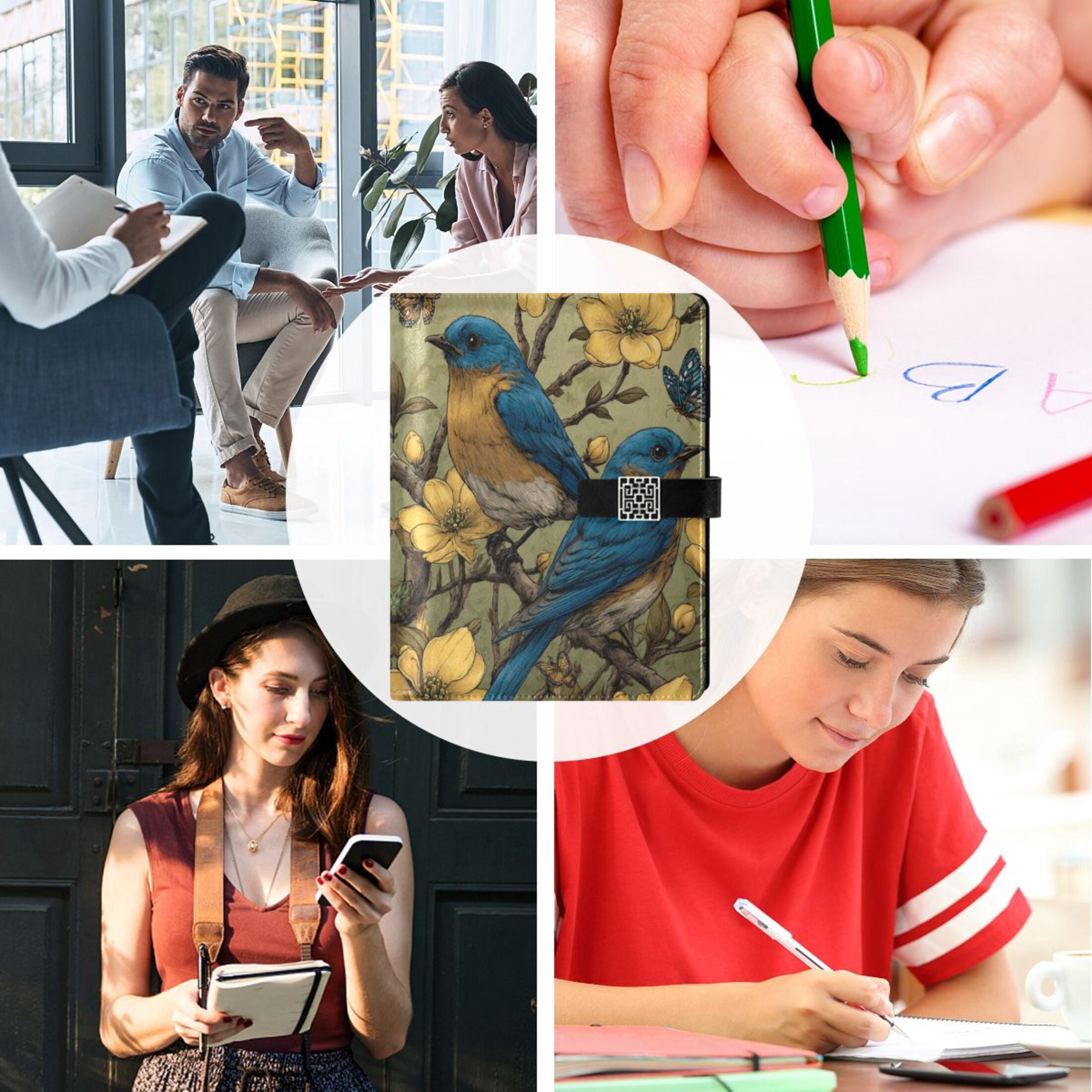 Leather Planner Leather Notebook Notebook Journal Binder Design Pen Pocket Design Convenient for Storage Pair Of Blue Birds
