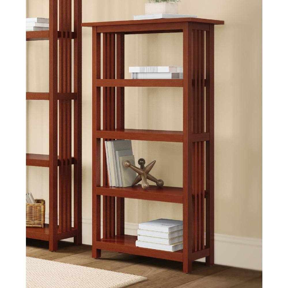 Alaterre Furniture Mission 48 in. Bookshelf, 4 Tier Bookcase with 2 Adjustable Shelves, for Living Room or Home Office, Cherry