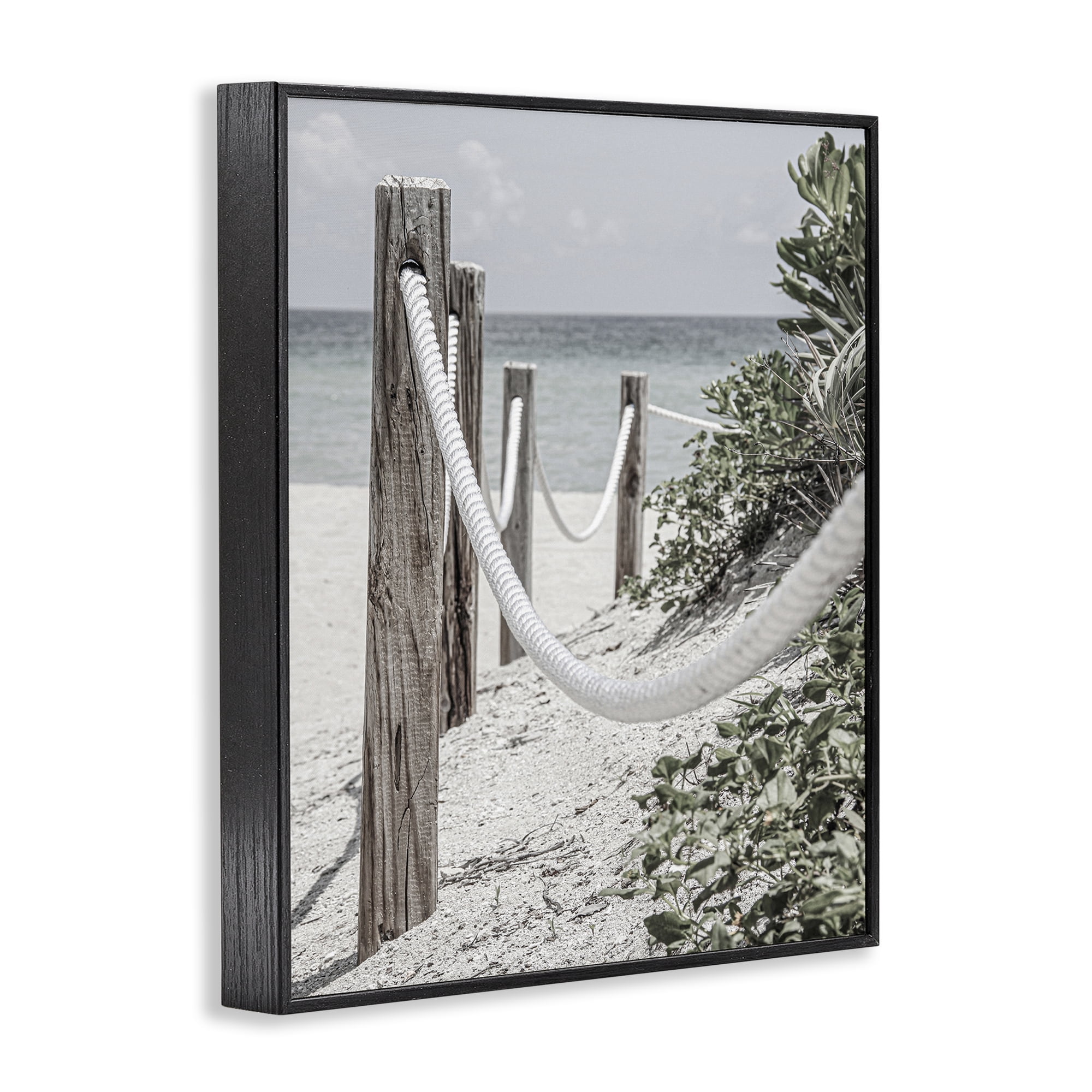 Stupell Industries Rope Fence Beach Landscape Photography Black Framed Art Print Wall Art, 24 x 30