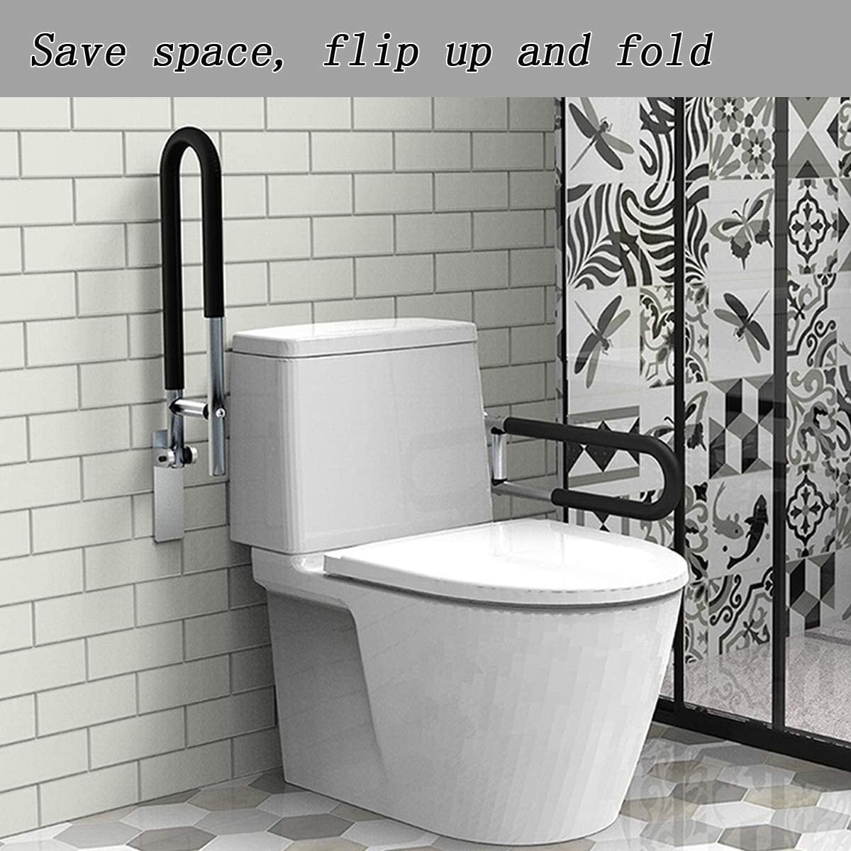 HECASA Folding Handicap 23.6" Tub Grab Bars Rails Support Toilet Flip up Grab Bar for Elderly Disabled Pregnant Woman Bathroom Shower Safety Hand Bathtub Handicapped Handrail
