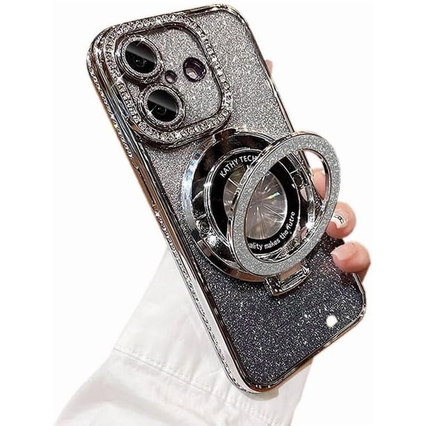 Funda para teléfono con purpurina brillante compatible con iPhone 17, protector de lente de cámara con soporte, cubierta suave con diamantes de imitación brillantes