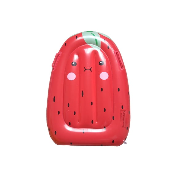 1pc Inflatable Fruit Floating Row, Cute Cartoon Surfboard with Handle & Lounge Handle, Beach Essentials Pool Float, Strawberry