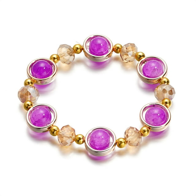 Nvzi Pulseras de acero inoxidable Pulsera de cristal degradado Pulsera de esmalte de colores Pulsera de hilo - Morado