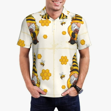 Zeuib Beekeeper Gnome Holding A Glass Print Men s Athletic Fit Golf Polo Shirt Performance Golf Shirt for Men Button Down Golf Shirts Fashion Polo Shirt-XX-Large