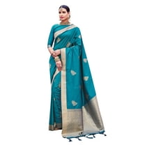 Sarees for Women Cotton Art Silk Woven Saree ||Ethnic Traditional Indian Wedding Gift Sari with Unstitched Blouse Teal