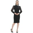 thumbnail image 2 of Afinprain Womens Clergy Dress Tab Collar Sheer Puff Sleeve Pencil Dresses, 2 of 6