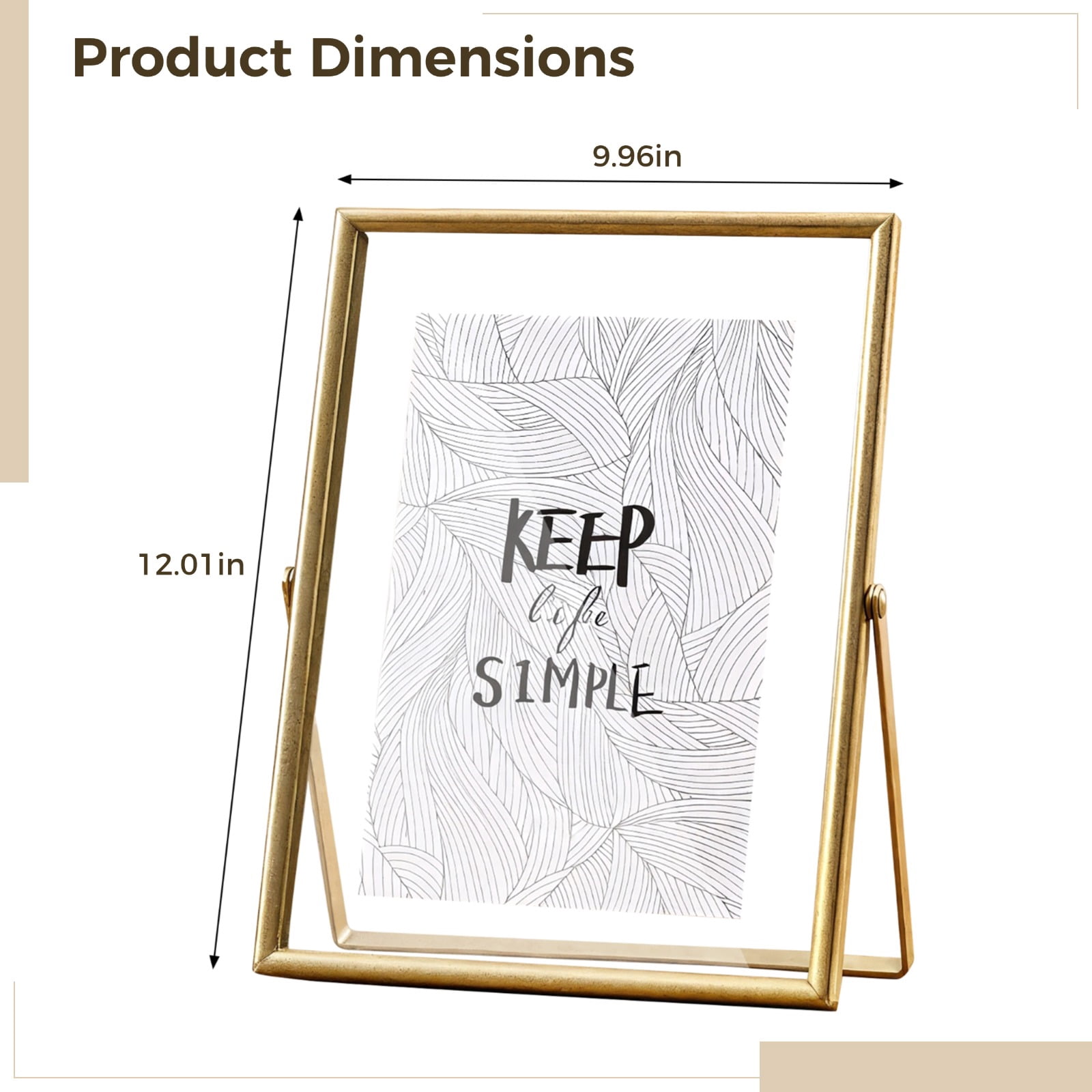 Gold Floating Picture Frame Set, 8x10 Floating Picture Frame, Glass Pressed Flower Frame, 2 Pcs Desktop Glass Frame with 10 in Display, Tempered Glass and Metal Construction