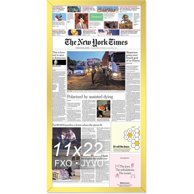 Fxojyvo 11x22 Newspaper Frame, Display 11 x 22 Inch Newspaper Front Page for Wall, Light Weight and High Transparent Picture Frame - 1 Pack/Gold/11by22