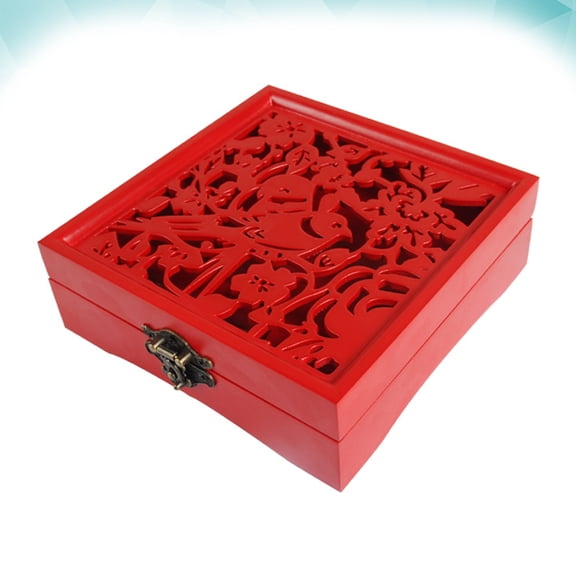 MLINS Wedding Souvenir Storage Box Chinese Style Carved Souvenir Case Wedding Presents Box for Home Party (Red)