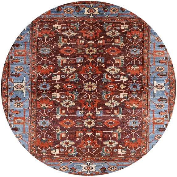 Ahgly Company Indoor Round Mid-Century Modern Red Oriental Area Rugs, 7' Round