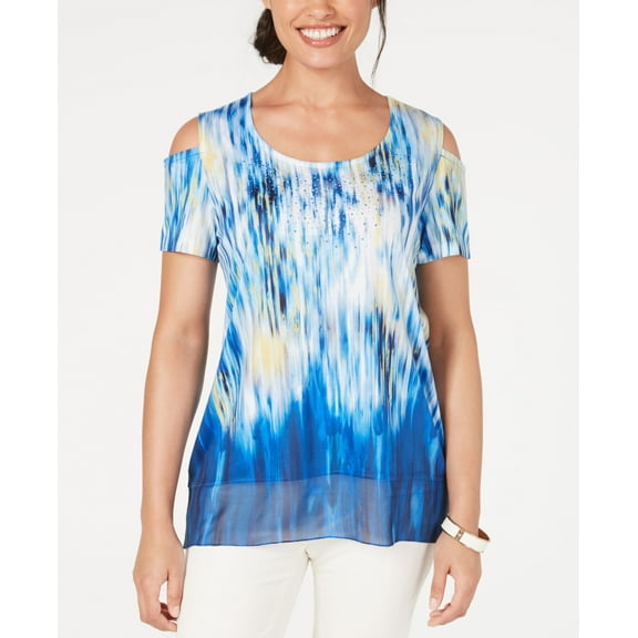 JM Collection Printed Embellished Tie Dye Cold Shoulder Top Waterfall XXL