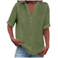 thumbnail image 2 of Clothes Womens Kelon Womens Summer Short Sleeve V Neck Linen Cotton Tunic Tops Casual Business Work Blouses Trendy Tees, XL, 2 of 9