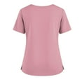 thumbnail image 3 of Women's Nursing Scrubs Work T-Shirt Soft Stretchy V-Neck Short Sleeve Uniform Top with Pocket & Side Slit for Medical Professionals Pink L, 3 of 5